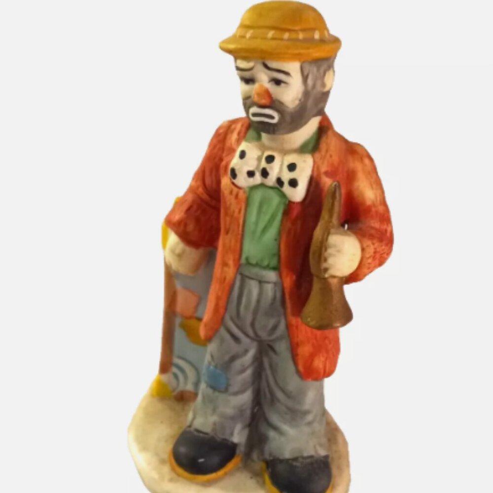 Emmett Kelly Jr Flambro Porcelain Clown Figurine Traveling Horn Player Hobo